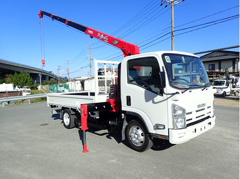 エルフ、ワイド4段クレーンラジコン リアジャキ車検有り